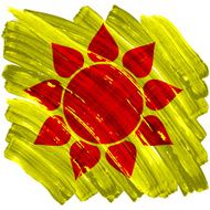 Abstract artistic painted sun on yellow background