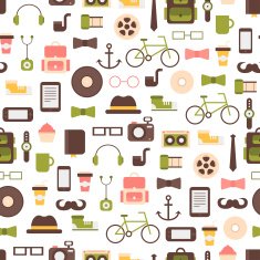 Seamless pattern of hipster vector style elements and icons set