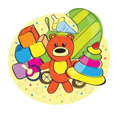 Hand drawn bear and other toys