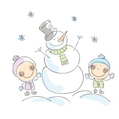 Snowman and kids