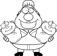 Happy Cartoon Mom with Twins N2