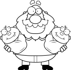 Happy Cartoon Grandpa with Twins N2