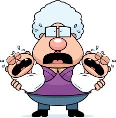 Scared Cartoon Grandma with Twins