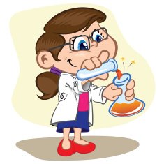 Child with coat doing tests science chemistry biology