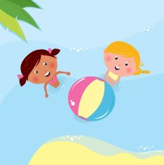 Vacation & holiday Little girls playing with ball in the sea