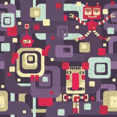 Robot seamless pattern in cartoon style