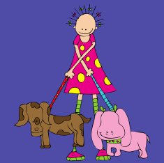 retro girl with a dogs