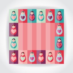 Flat Style card pink purple orange teal dolls matryoshka