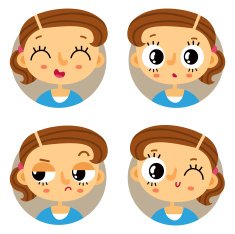 Set of four young girl emotions