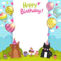 Happy Birthday background with a cat dog