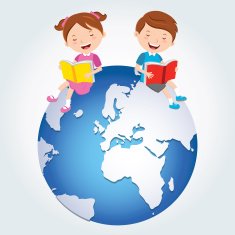 Global kids reading Europe map
