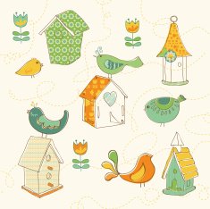 Birds and Bird Houses doodles