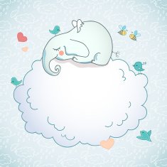 Cute elephant sleeping on the cloud
