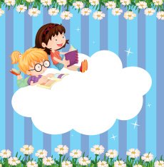 Empty cloud template with two girls reading