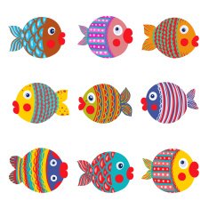 Fish Collection Colorful Graphic Cartoon