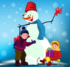 children and snowman