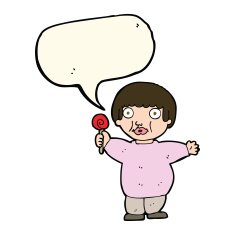cartoon fat child with speech bubble N8