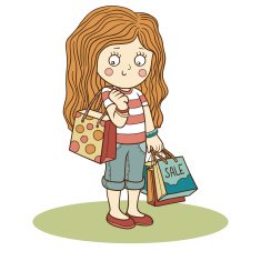 Vector illustration girl and shopping bags