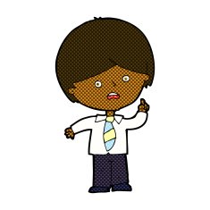 comic cartoon worried school boy raising hand N2