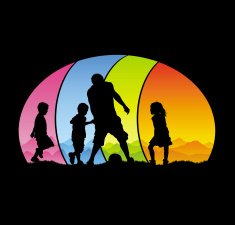 Father and kids playing