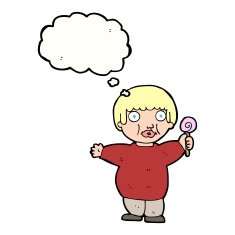 cartoon fat child with thought bubble N8