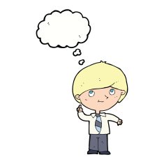 cartoon boy with idea thought bubble N8