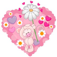 Pig with hearts and flower