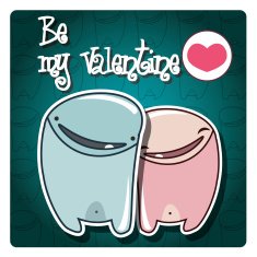 Valentine's card with cute monsters and a message vector N2