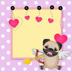 Cupid Pug Dog with frame