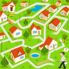 Maze game real estate agent find the way to house