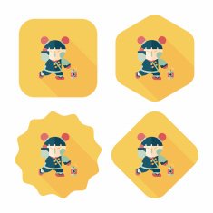 Chinese New Year girl flat icon with long shadow eps10 N79