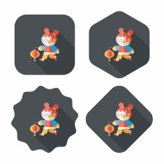 Chinese New Year girl flat icon with long shadow eps10 N85