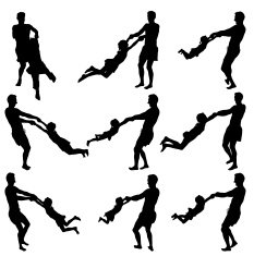 Fathers swinging their daughters