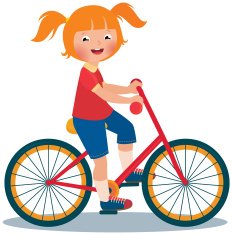 Child girl rides a bike