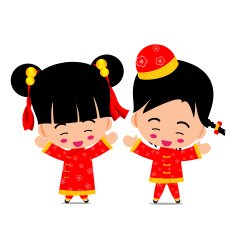 Chinese boy and girl on the white background