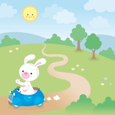 Cute kawaii bunny in fast car