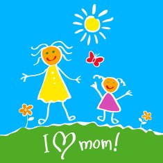 Kids Drawing The Mother's Day vector heart happy