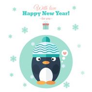 Holiday card with penguin in flat N2