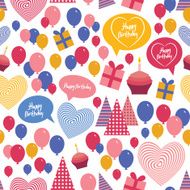 Seamless background happy birthday Heart gift box balloons birthday cake