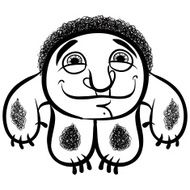 Happy cartoon monster black and white lines vector illustration