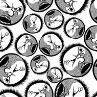Faces seamless background vector cartoon style pattern black