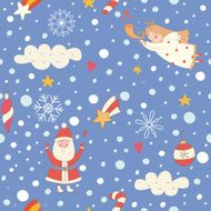 Seamless pattern with a Christmas angel and Santa Claus