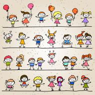 set of hand drawing cartoon abstract happy kids