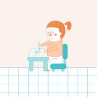 Little girl drawing in a desk illustration