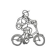 Schoolboy on the bicycle Doodle Vector Isolated
