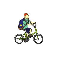 Schoolboy on the bicycle Doodle Vector Isolated N2