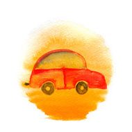 Child&#039;s drawing car against the sun