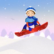 child on snowboard