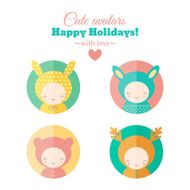 Vector set of holiday carnival avatars N4