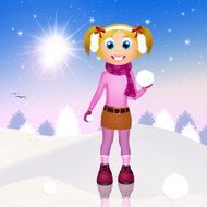 little girl playing with snow